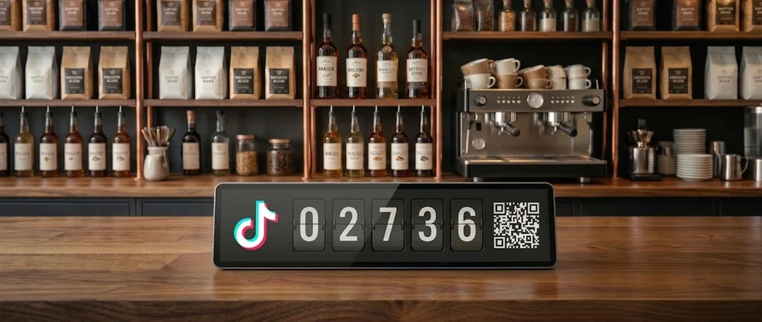TikTok follower counter screen in a cafe