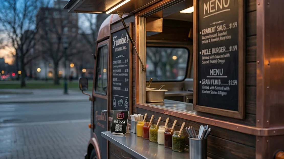 TikTok follower counter display in a food truck